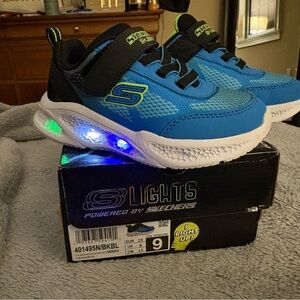 Skechers S-Lights Kids Sneakers - Blue and Green. Toddler 9